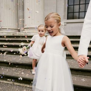 Nigflower54284 White Flower Girl Bow Dress (3mths-16yrs)