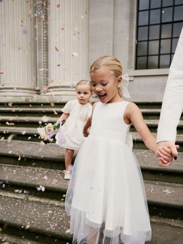 Nigflower54284 White Flower Girl Bow Dress (3mths-16yrs)