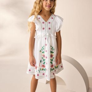 Nigflower54288 White Embroidered Summer Dress (3-16yrs)