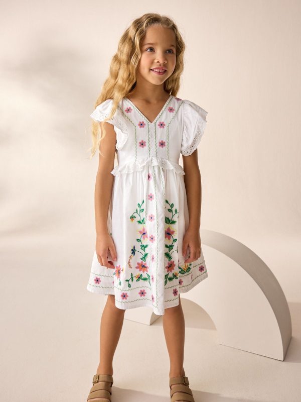 Nigflower54288 White Embroidered Summer Dress (3-16yrs)