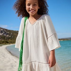 Nigflower54281 White 100% Cotton Beach Kaftan Dress (3-16yrs)