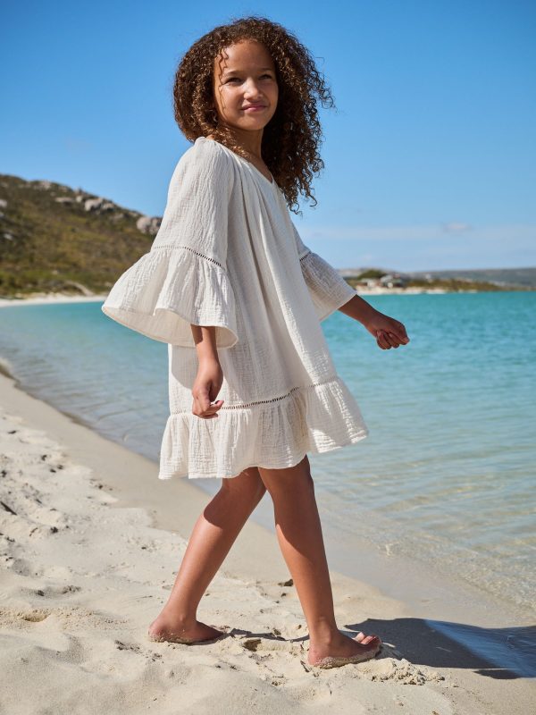Nigflower54281 White 100% Cotton Beach Kaftan Dress (3-16yrs) - Image 3