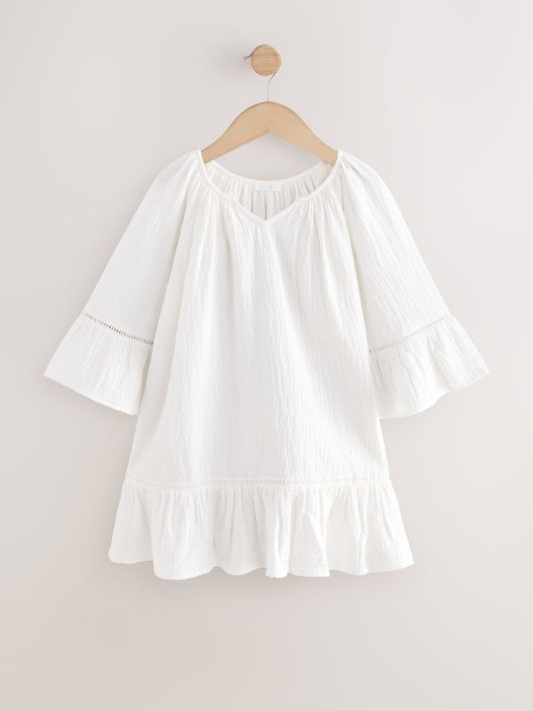 Nigflower54281 White 100% Cotton Beach Kaftan Dress (3-16yrs) - Image 4