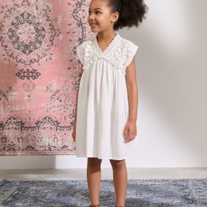Nigflower54290 White Crochet Trim Summer Dress (3-16yrs)