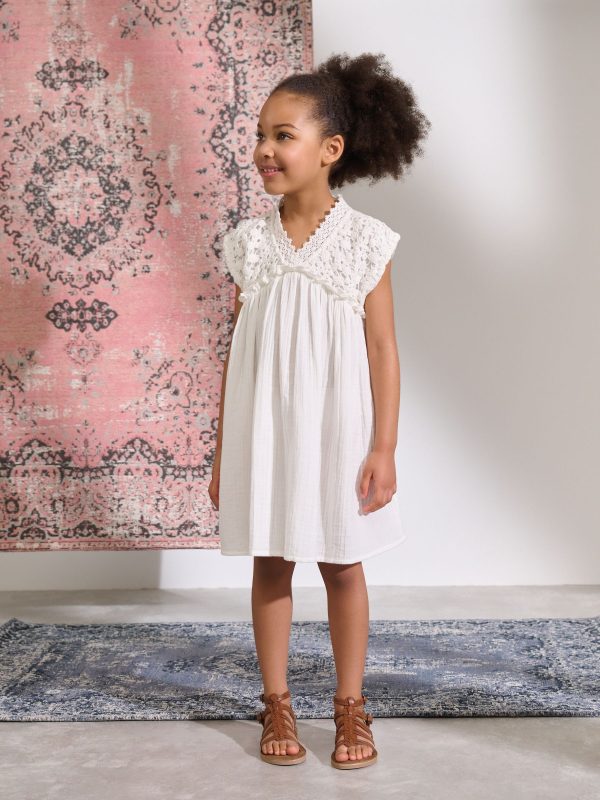 Nigflower54290 White Crochet Trim Summer Dress (3-16yrs)