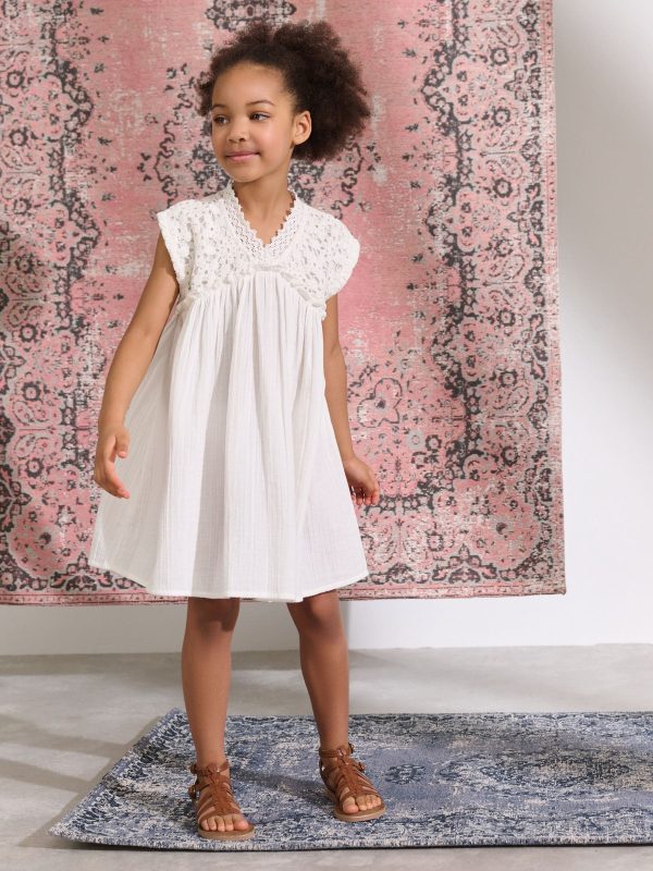Nigflower54290 White Crochet Trim Summer Dress (3-16yrs) - Image 2
