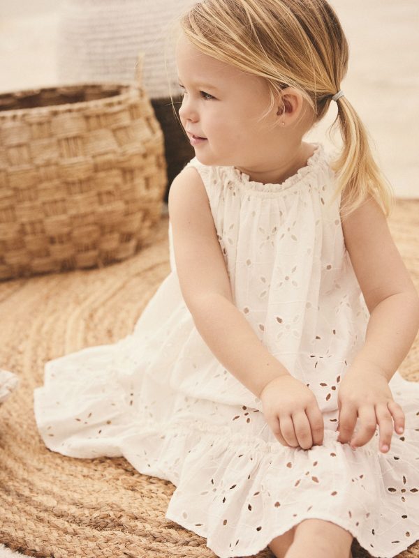 Nigflower54280 White Sleeveless Broderie Summer Dress (3mths-8yrs) - Image 2