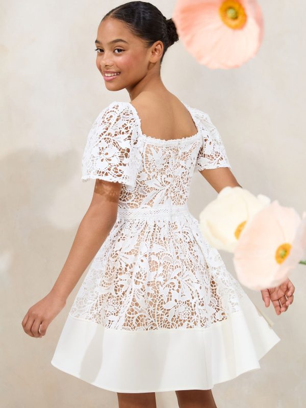 Nigflower54289 White Lace Square Neck Occasion Dress (5-16yrs) - Image 4