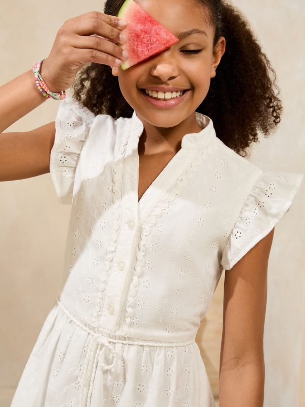 Nigflower54285 White Broderie Shirt Holiday Dress (5-16yrs) - Image 2