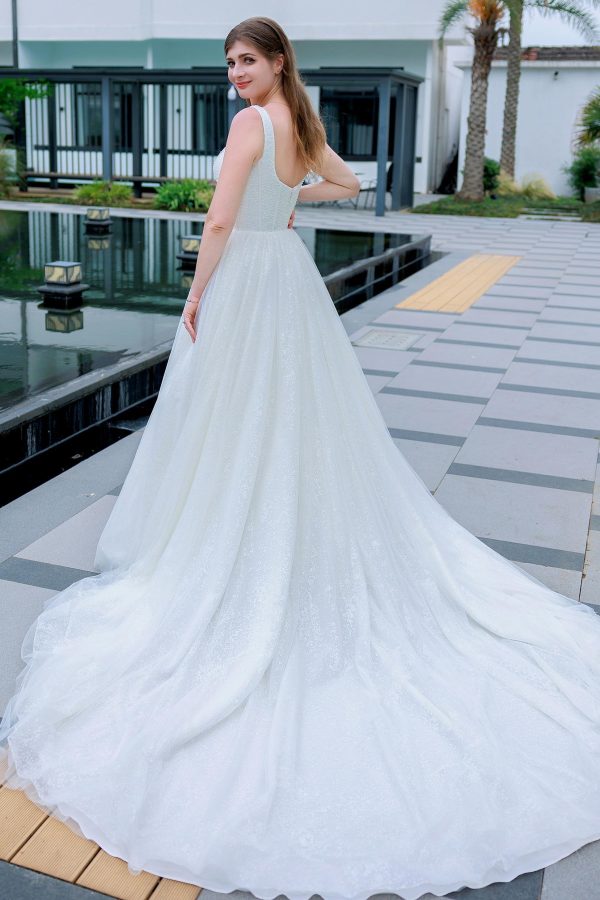 Nigflower54221 A-Line Chapel Train Glitter Wedding Dress - Image 2