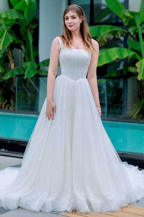Nigflower54221 A-Line Chapel Train Glitter Wedding Dress