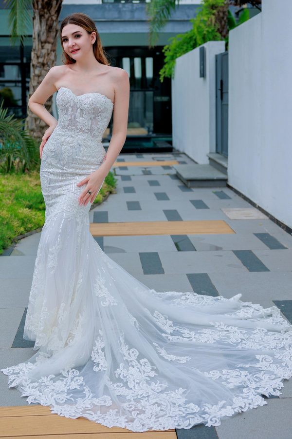 Nigflower54223 Trumpet-Mermaid Chapel Train Lace Sequined Wedding Dress - Image 3