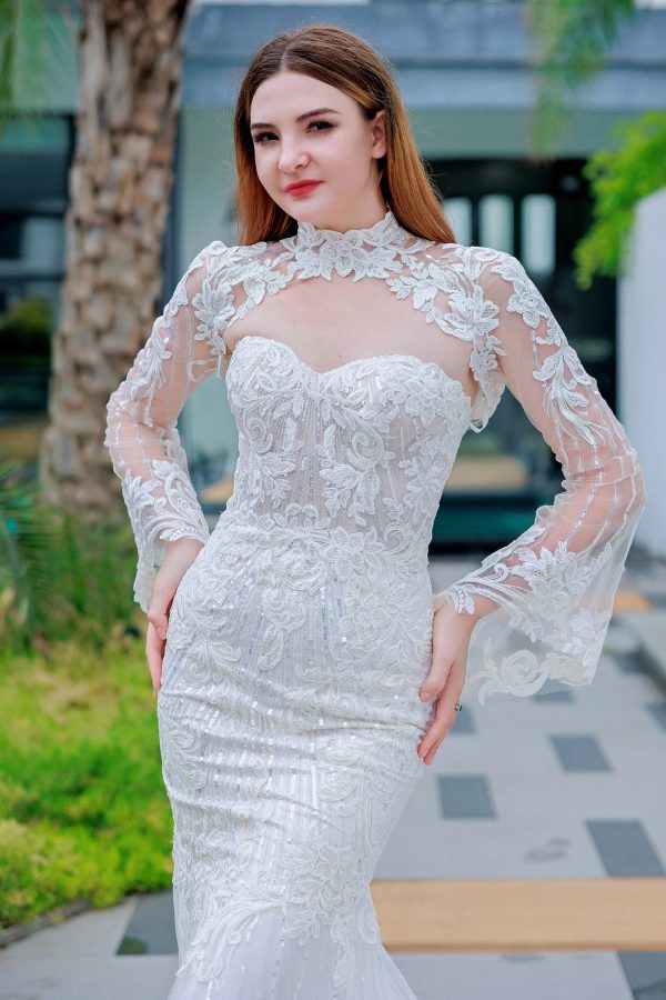Nigflower54223 Trumpet-Mermaid Chapel Train Lace Sequined Wedding Dress - Image 4