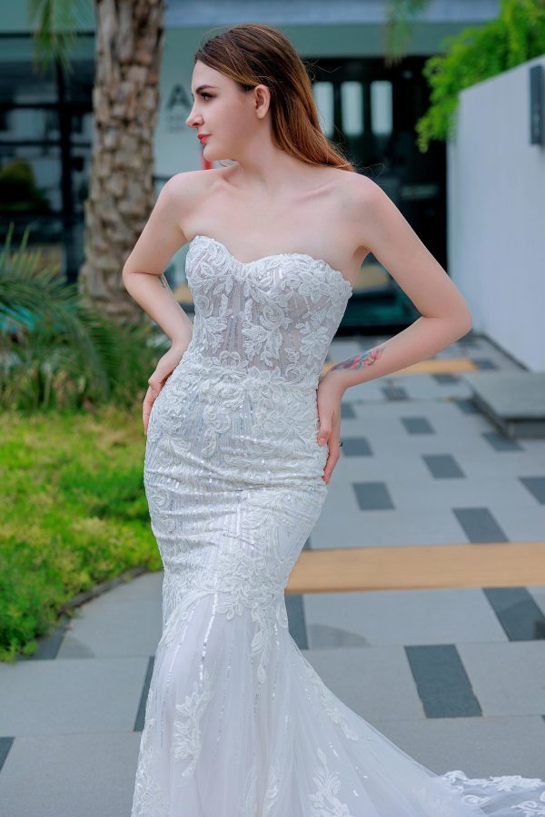 Nigflower54223 Trumpet-Mermaid Chapel Train Lace Sequined Wedding Dress - Image 5