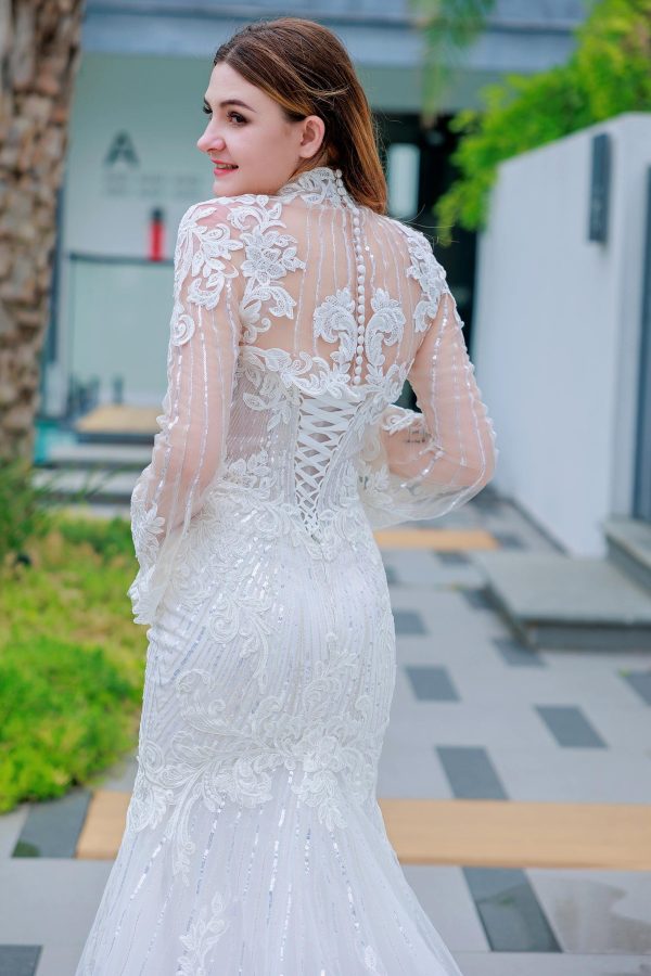 Nigflower54223 Trumpet-Mermaid Chapel Train Lace Sequined Wedding Dress - Image 6