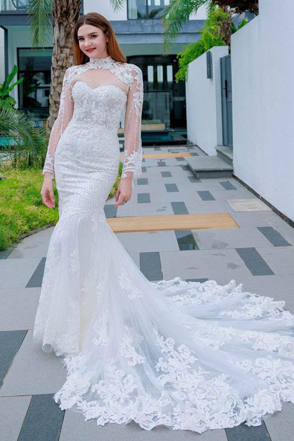 Nigflower54223 Trumpet-Mermaid Chapel Train Lace Sequined Wedding Dress
