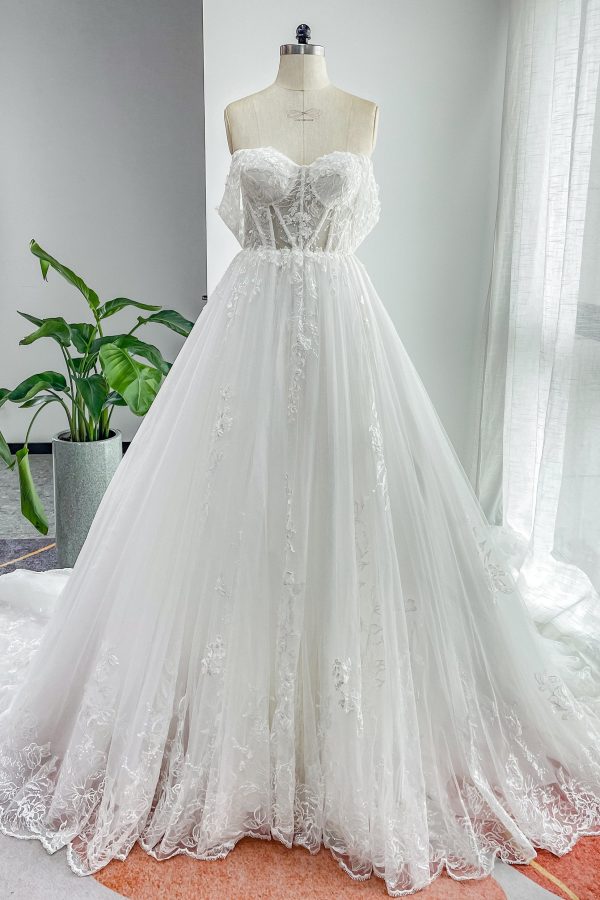 Nigflower54232 A-Line Cathedral Train Lace Tulle Wedding Dress - Image 3