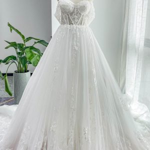 Nigflower54232 A-Line Cathedral Train Lace Tulle Wedding Dress