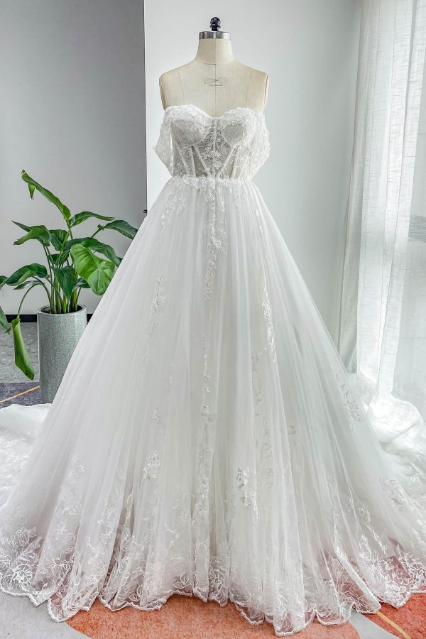 Nigflower54232 A-Line Cathedral Train Lace Tulle Wedding Dress