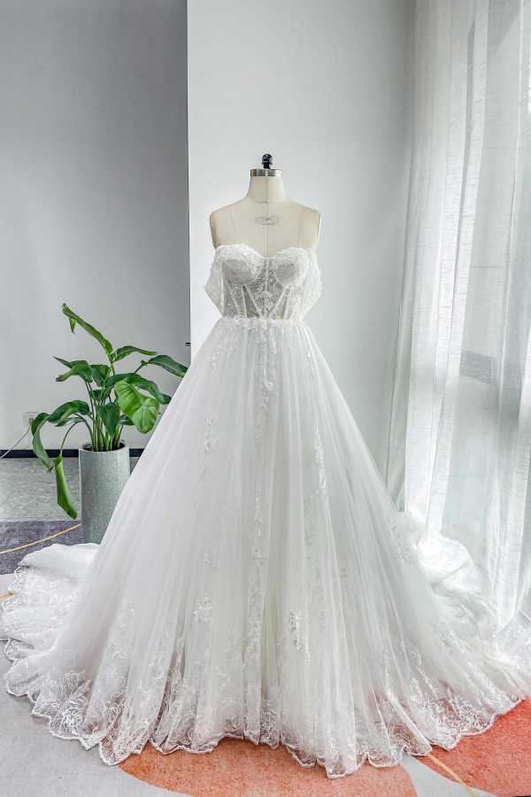 Nigflower54232 A-Line Cathedral Train Lace Tulle Wedding Dress - Image 4