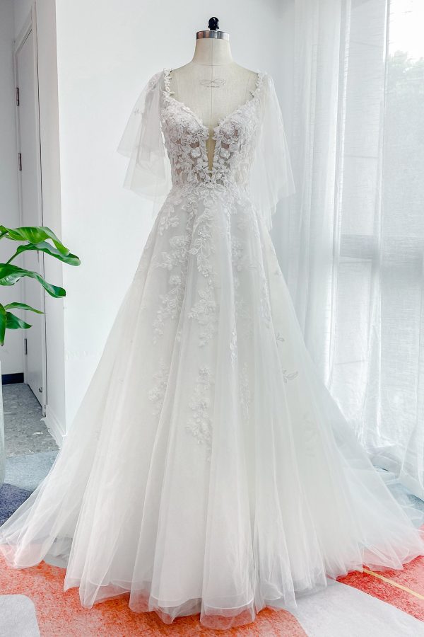 Nigflower54236 A-Line Court Train Lace Tulle Wedding Dress - Image 3