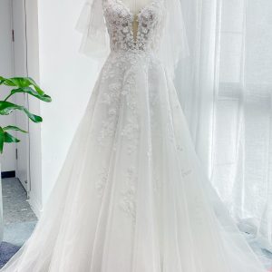 Nigflower54236 A-Line Court Train Lace Tulle Wedding Dress