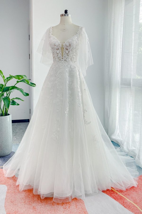 Nigflower54236 A-Line Court Train Lace Tulle Wedding Dress - Image 5