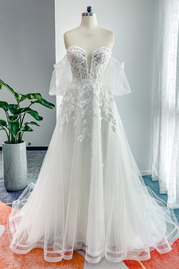 Nigflower54231 A-Line Court Train Lace Tulle Wedding Dress - Image 3