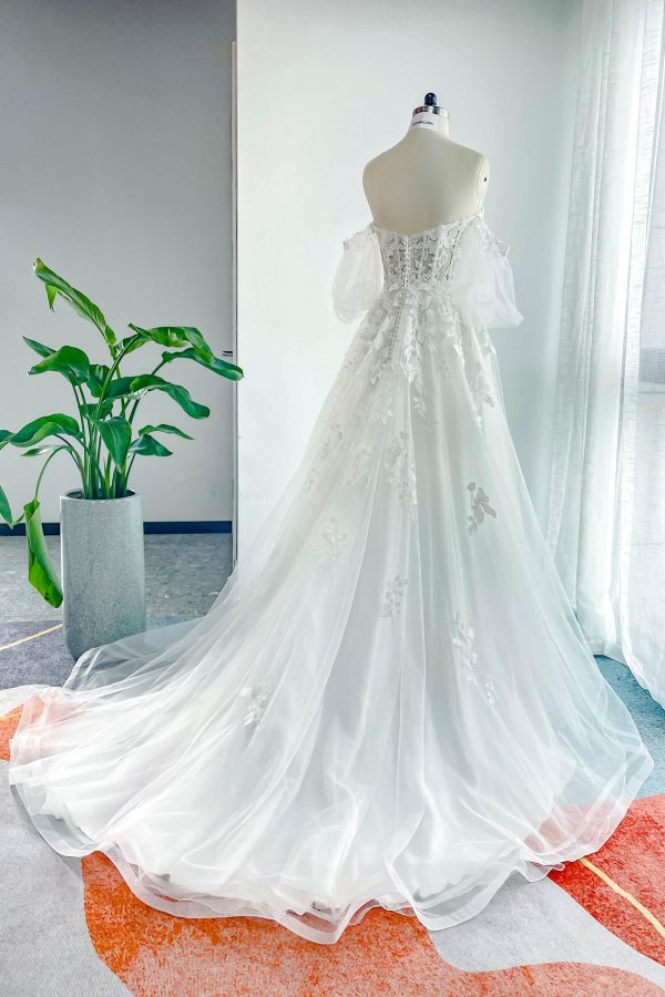 Nigflower54231 A-Line Court Train Lace Tulle Wedding Dress - Image 2