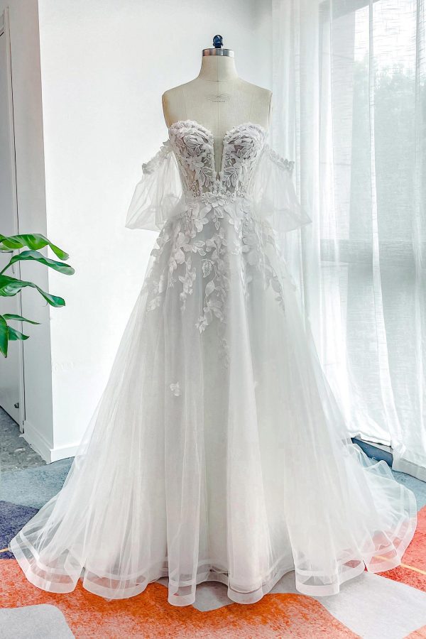 Nigflower54231 A-Line Court Train Lace Tulle Wedding Dress - Image 4