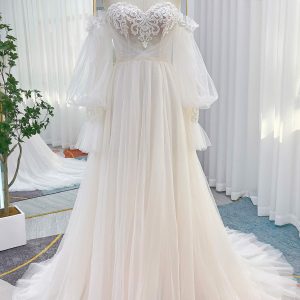 Nigflower54238 A-Line Court Train Lace Tulle Wedding Dress