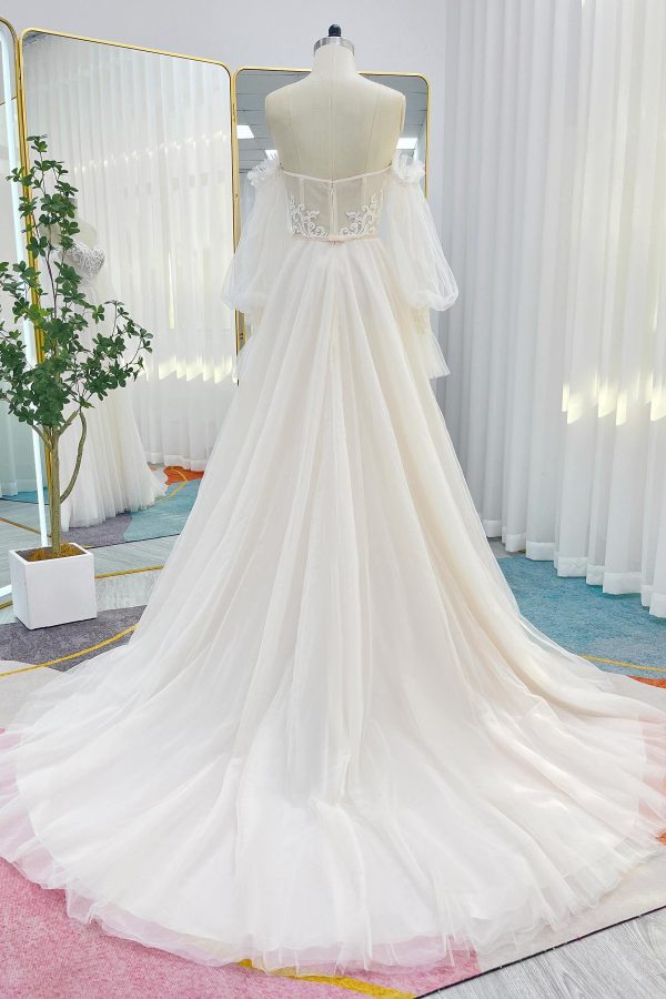 Nigflower54238 A-Line Court Train Lace Tulle Wedding Dress - Image 2
