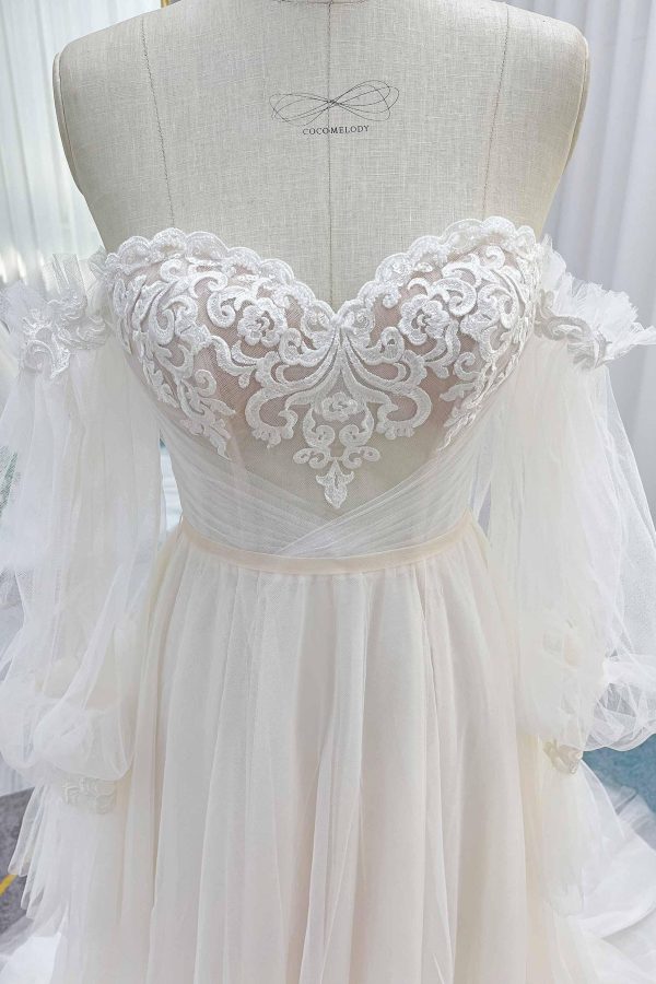 Nigflower54238 A-Line Court Train Lace Tulle Wedding Dress - Image 5