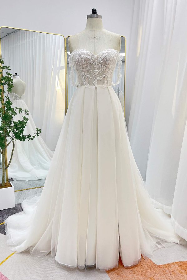 Nigflower54237 A-Line Court Train Lace Tulle Wedding Dress - Image 4