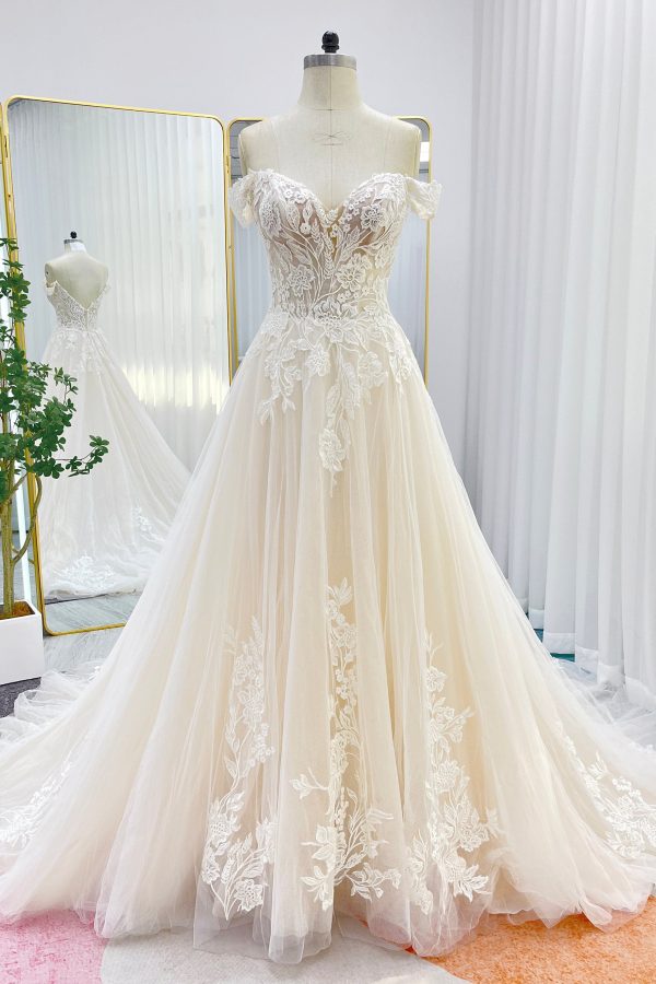 Nigflower54248 A-Line Chapel Train Lace Tulle Wedding Dress - Image 3