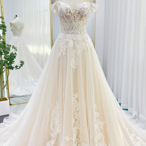 Nigflower54248 A-Line Chapel Train Lace Tulle Wedding Dress