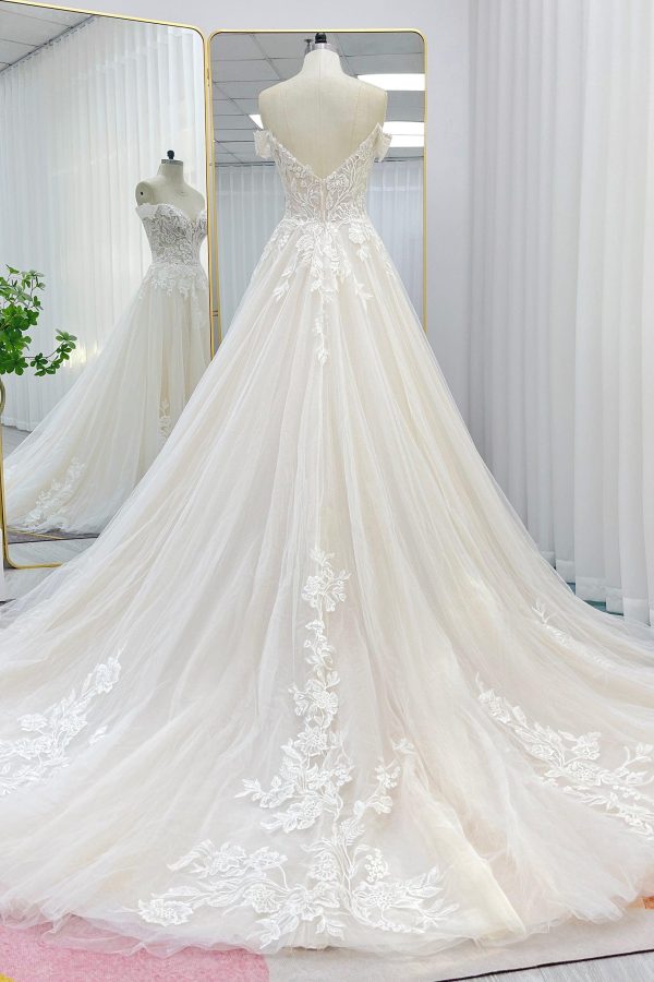Nigflower54248 A-Line Chapel Train Lace Tulle Wedding Dress - Image 2
