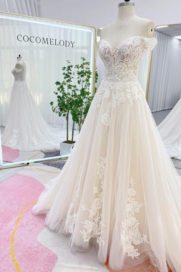 Nigflower54248 A-Line Chapel Train Lace Tulle Wedding Dress - Image 4
