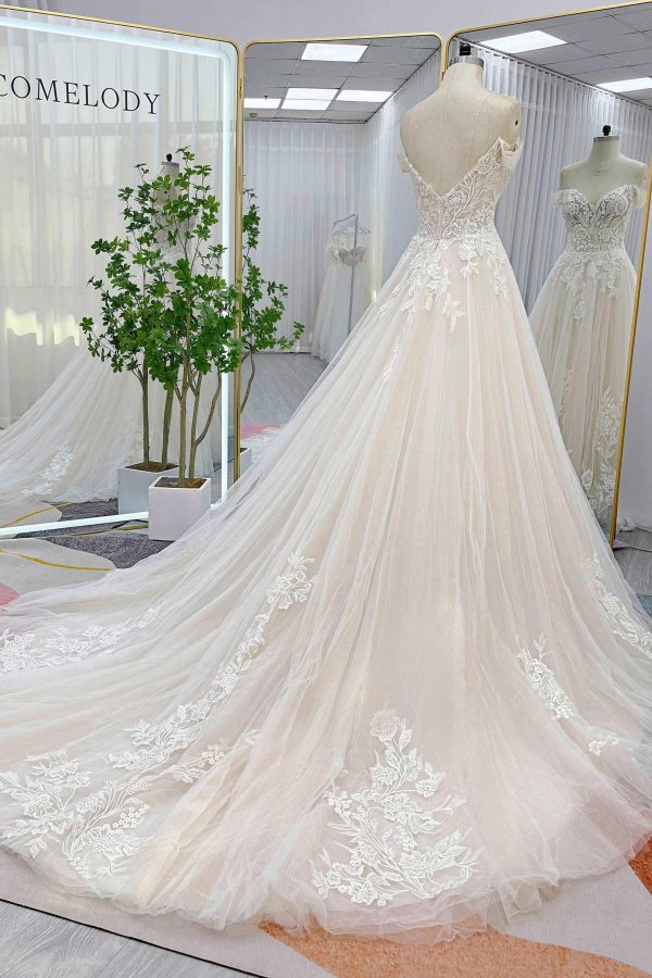 Nigflower54248 A-Line Chapel Train Lace Tulle Wedding Dress - Image 5