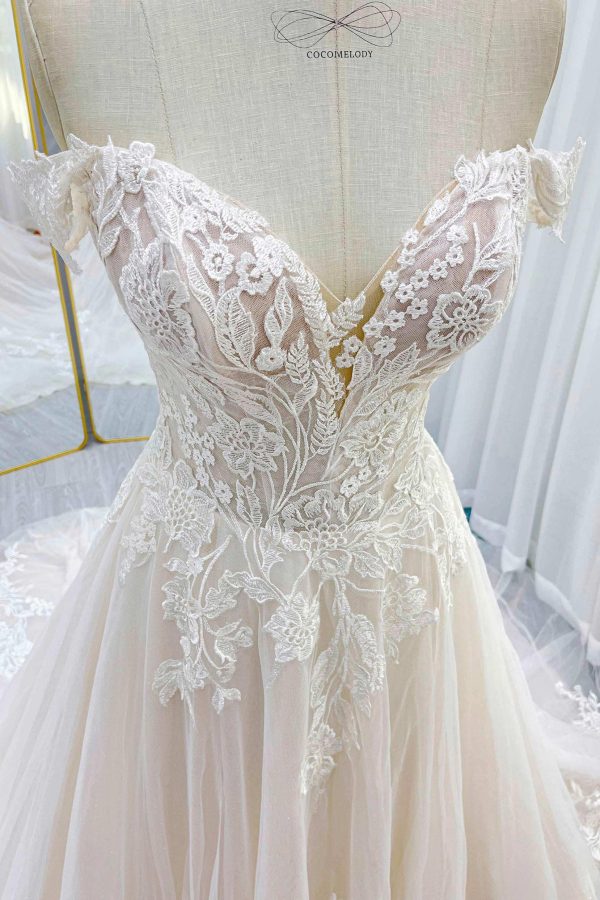 Nigflower54248 A-Line Chapel Train Lace Tulle Wedding Dress - Image 6