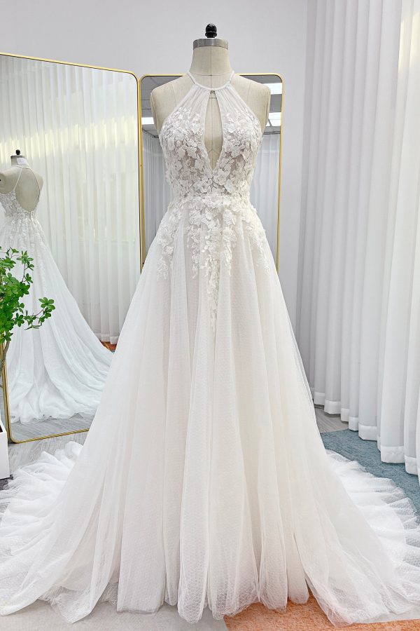 Nigflower54246 A-Line Court Train Lace Tulle Wedding Dress - Image 3