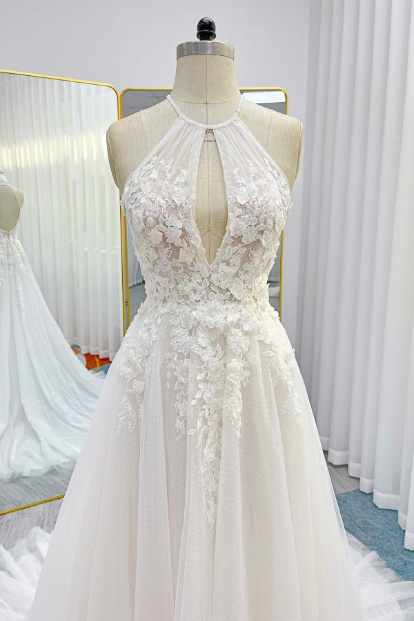 Nigflower54246 A-Line Court Train Lace Tulle Wedding Dress - Image 5