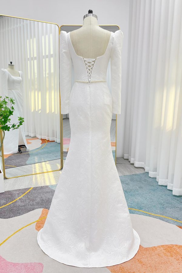 Nigflower54244 Mermaid Sweep-Brush Train Jacquard Satin Wedding Dress - Image 2