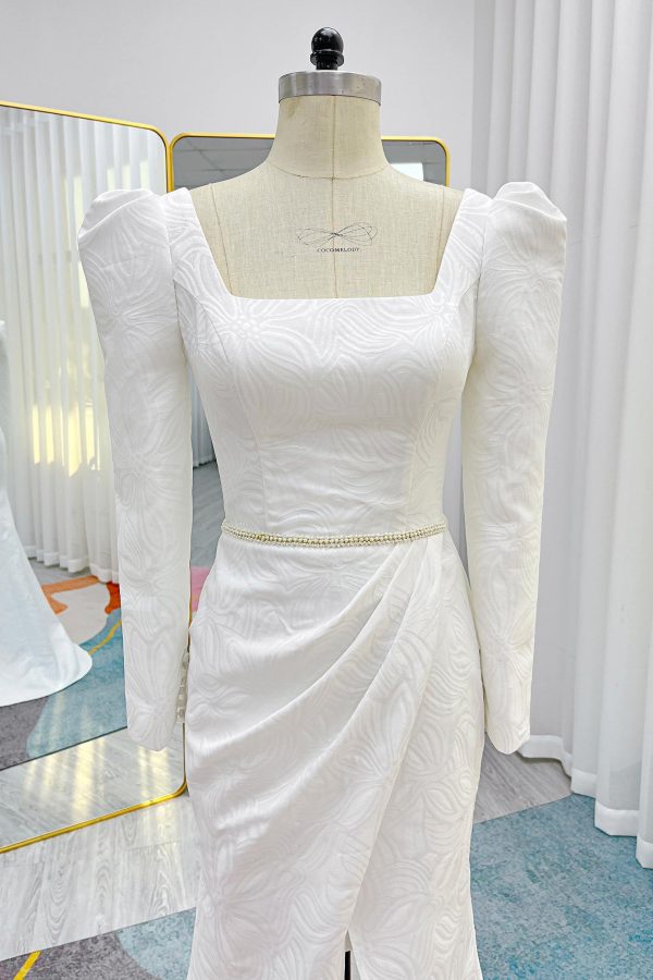 Nigflower54244 Mermaid Sweep-Brush Train Jacquard Satin Wedding Dress - Image 5