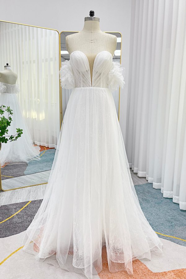 Nigflower54243 A-Line Sweep-Brush Train Lace Tulle Wedding Dress - Image 3