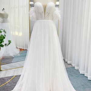 Nigflower54243 A-Line Sweep-Brush Train Lace Tulle Wedding Dress