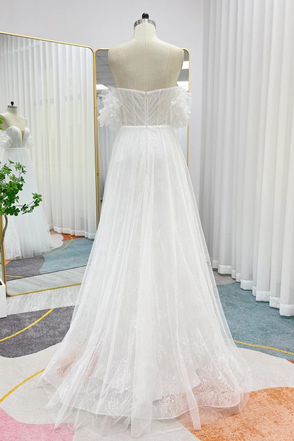 Nigflower54243 A-Line Sweep-Brush Train Lace Tulle Wedding Dress - Image 2