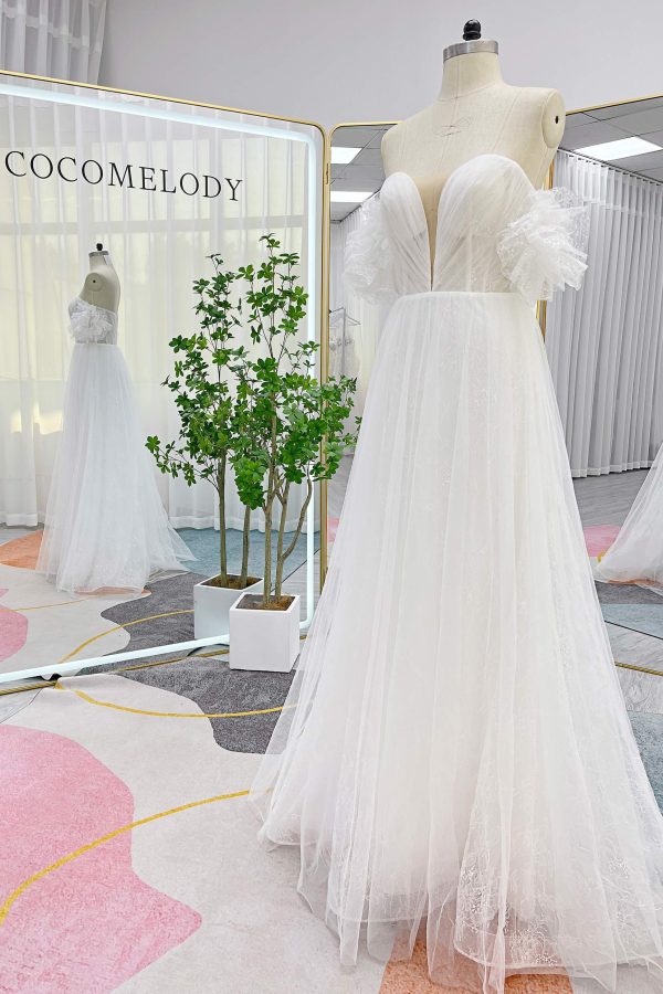 Nigflower54243 A-Line Sweep-Brush Train Lace Tulle Wedding Dress - Image 4