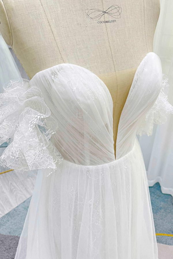Nigflower54243 A-Line Sweep-Brush Train Lace Tulle Wedding Dress - Image 5