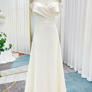 Nigflower54242 A-Line Sweep-Brush Train Stretch Satin Wedding Dress